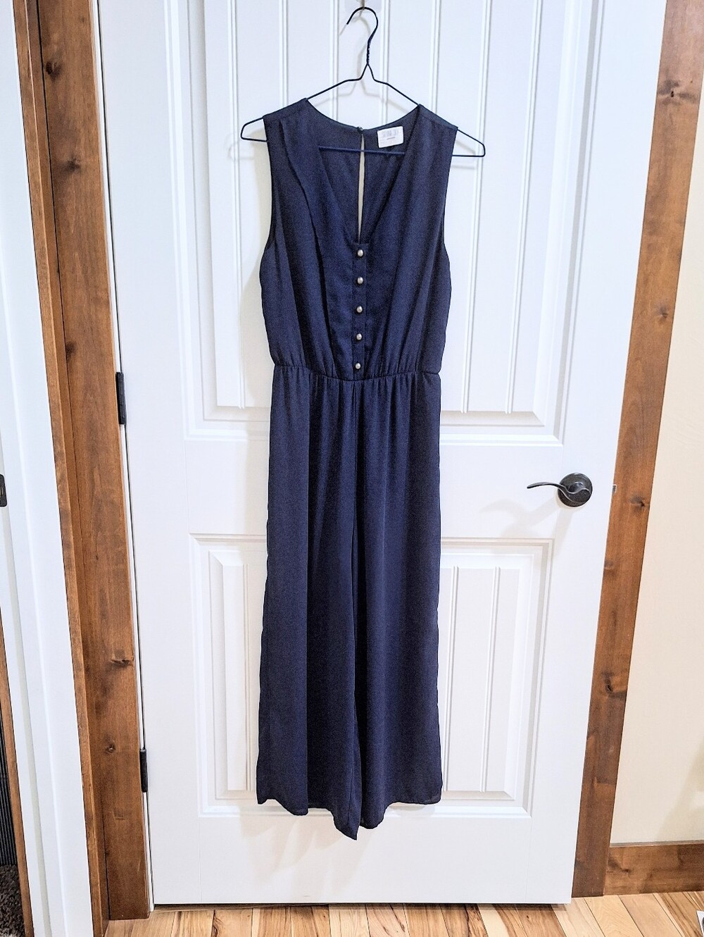 Sienna Sky Navy Blue Sleeveless Button-Front Wide-Leg Jumpsuit, Size S